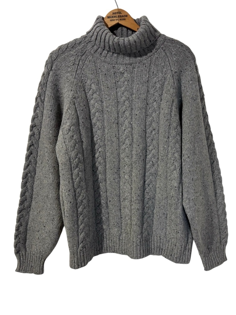 Orvis Gray Cable Knit Pullover Sweater w/ Elbow Patches
